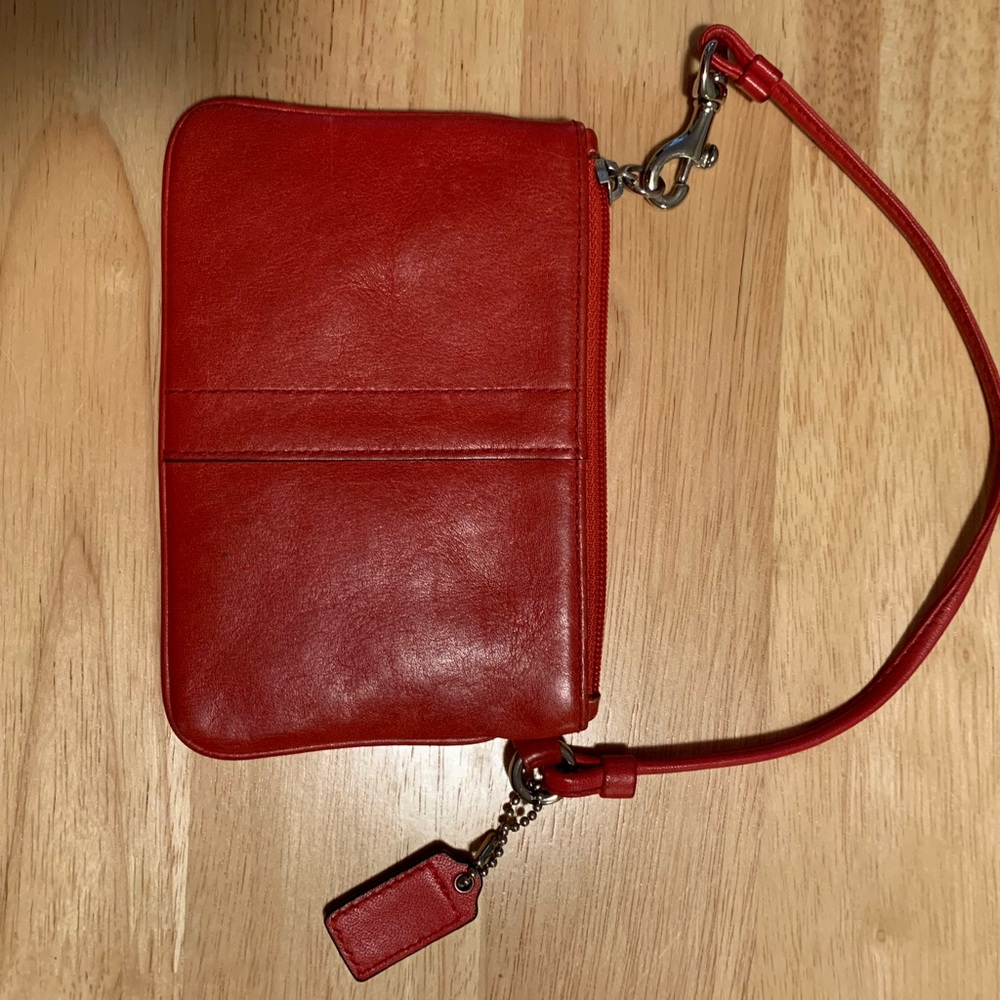 Coach leather wristlet, red small